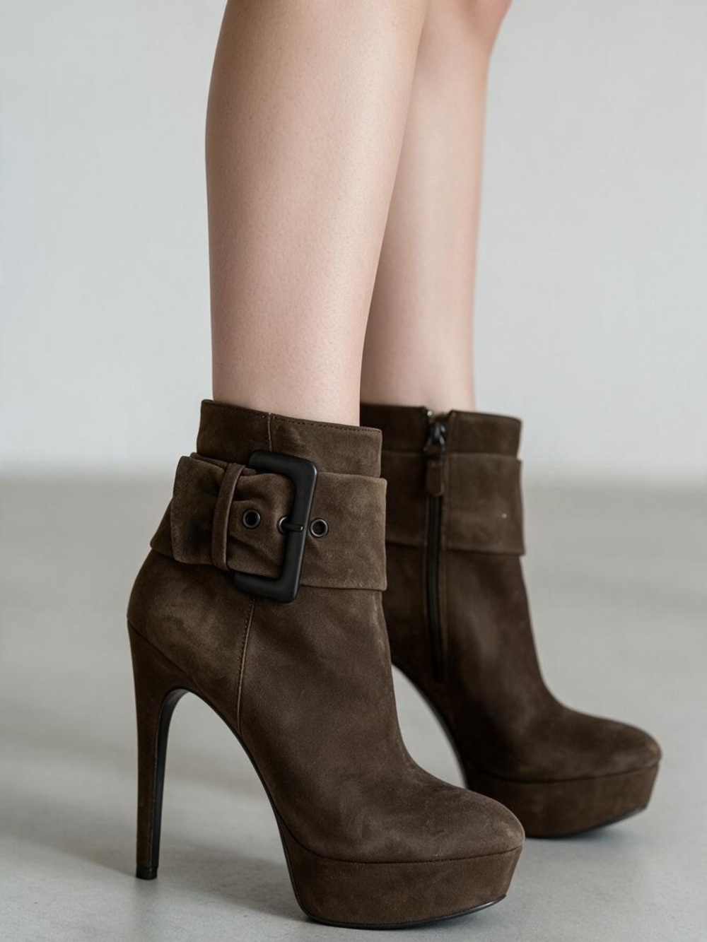 Via Spiga Women's Brown Suede High-Heel Ankle Boots with buckle Sz 7.5